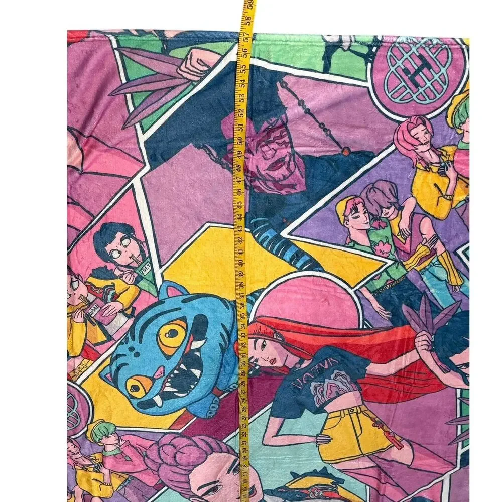 KPop Demon Hunters Throw Blanket 51x57 Rumi Mira Zoey Jinu Derpy Plush
